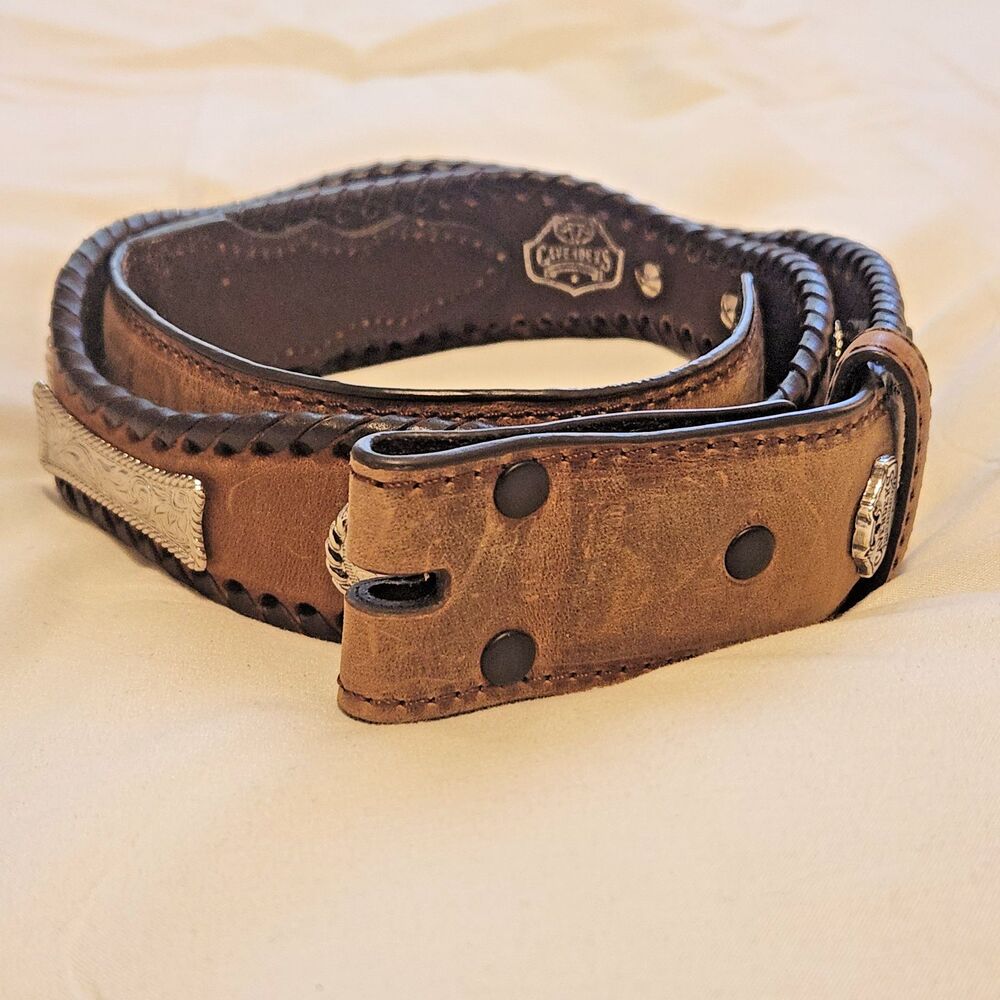 Cavender's Men's Size 32 Brown Leather Western Concho Belt No Buckle